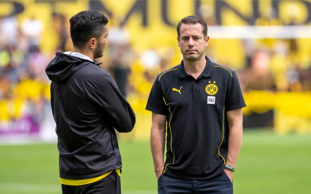 BVB-Boss Lars Ricken diskutiert nicht über Trainer Nuri Sahin (links)