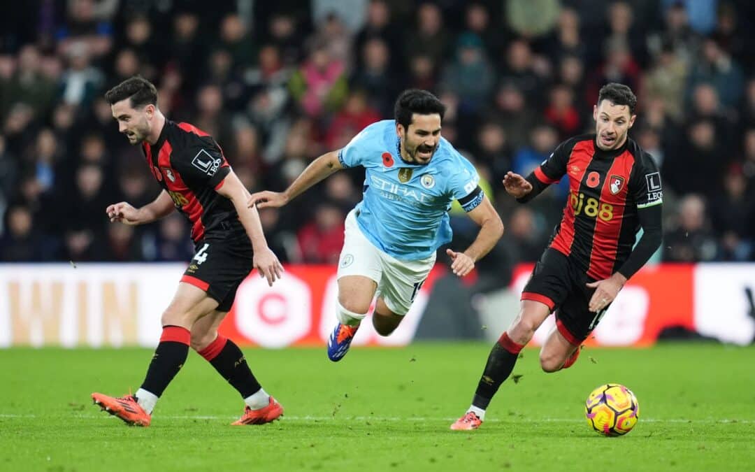 Stolperfalle Bournemouth: Ex-DFB-Kapitän Ilkay Gündogan (M) unterlag mit den Skyblues.