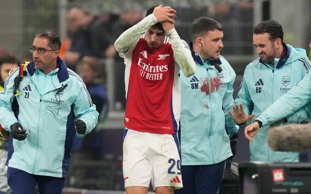 Kai Havertz vom FC Arsenal knallte in der Schlussphase des Champions-League-Duells mit Yann Aurel Bisseck von Inter Mailand zusammen.