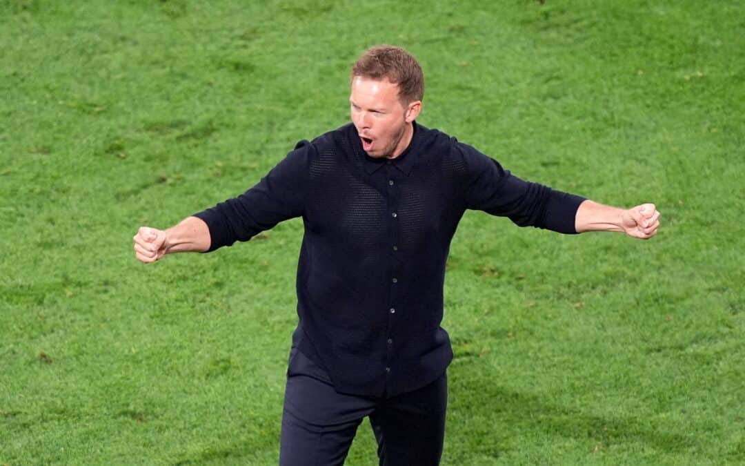 Julian Nagelsmann bejubelt bei der Heim-EM den Achtelfinalsieg gegen Dänemark in Dortmund.