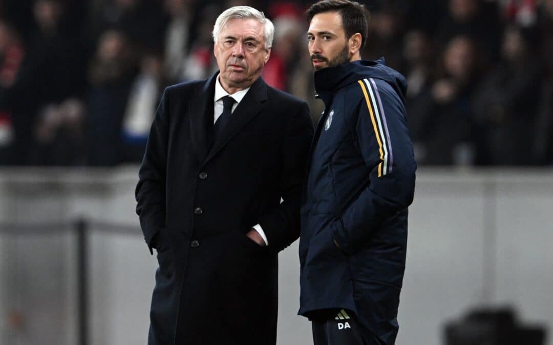 Davide Ancelotti (r), Sohn von Real Madrid-Coach Carlo Ancelotti (l.), ist als Trainerkandidat bei RB Leipzig im Gespräch.