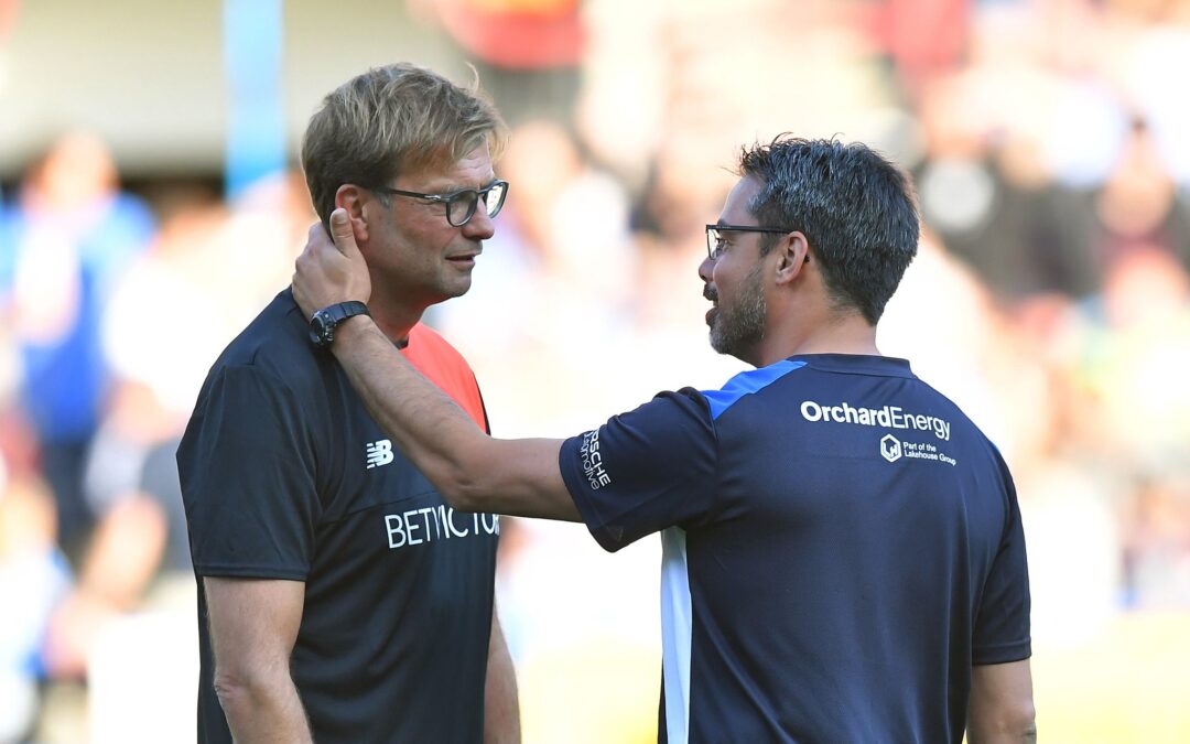 Der ehemalige Trainer des FC Liverpool, Jürgen Klopp (l) und der frühere Coach von Huddersfield Town, David Wagner, arbeiten mittlerweile zusammen, allerdings nicht mehr als Trainer.