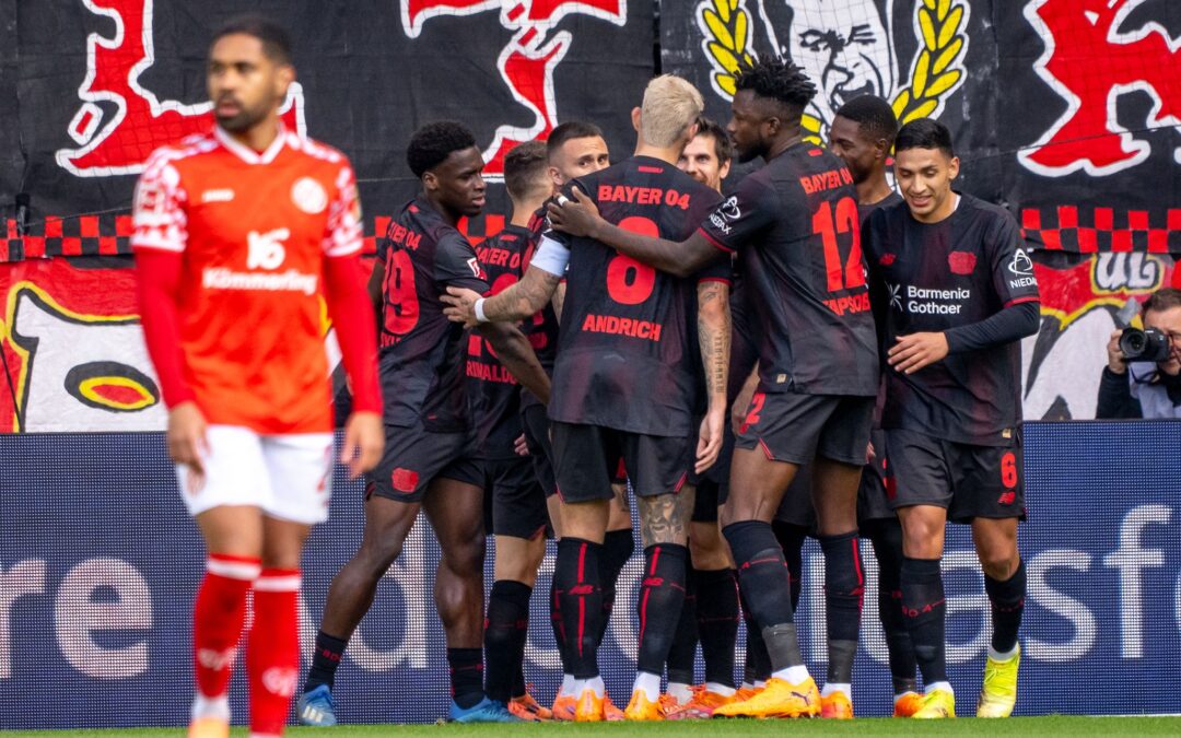 Torjubel für Leverkusen beim FSV Mainz 05.