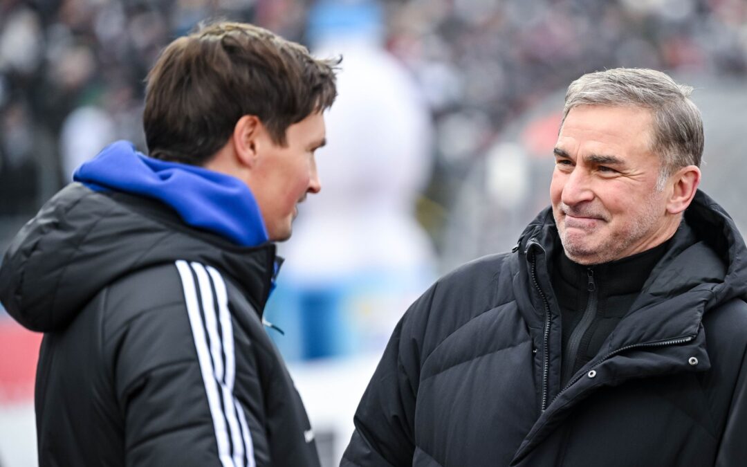 Nicht mehr vereint: HSV-Cheftrainer Merlin Polzin und Sportvorstand Stefan Kuntz (r). (Archivbild)