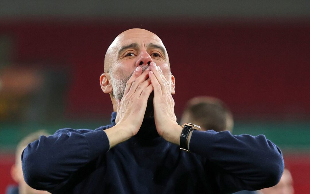 ManCity-Coach Pep Guardiola kostete den Gewinn des Liga-Pokals voll aus.