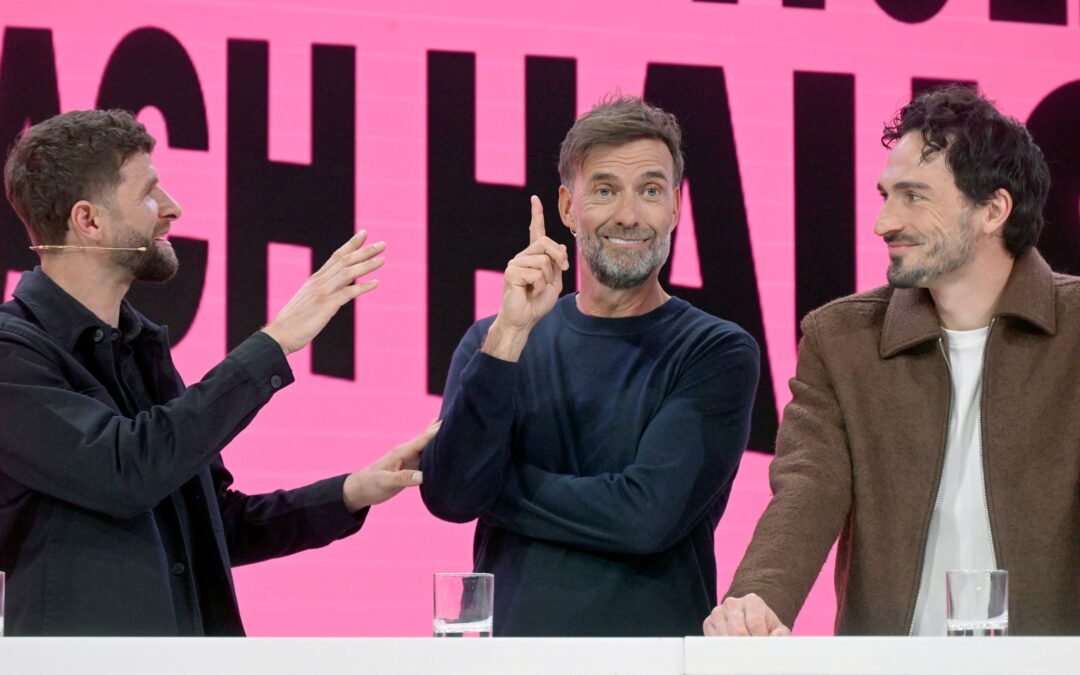Illustre Telekom-Experten für die WM: Thomas Müller (l), Jürgen Klopp (M) und Mats Hummels.
